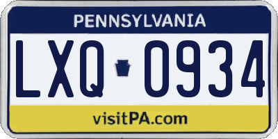 PA license plate LXQ0934
