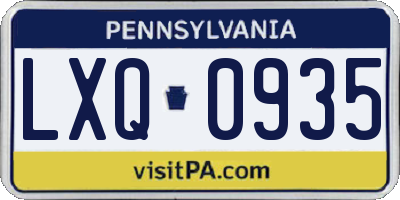 PA license plate LXQ0935