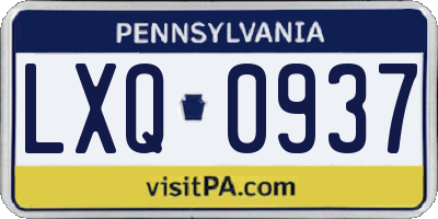 PA license plate LXQ0937
