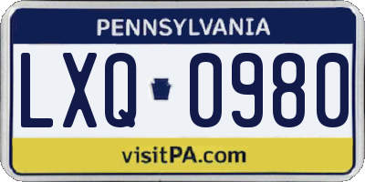 PA license plate LXQ0980
