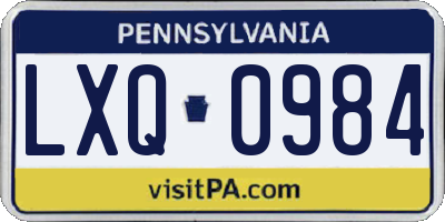 PA license plate LXQ0984