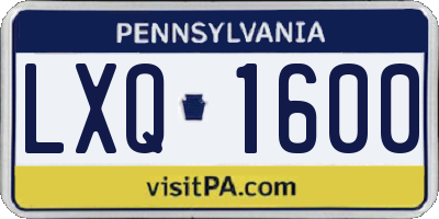 PA license plate LXQ1600