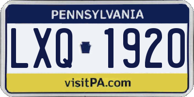 PA license plate LXQ1920