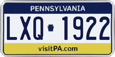 PA license plate LXQ1922