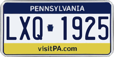PA license plate LXQ1925