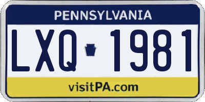 PA license plate LXQ1981