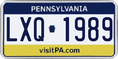 PA license plate LXQ1989