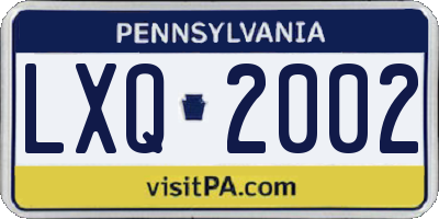 PA license plate LXQ2002