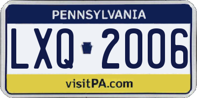 PA license plate LXQ2006