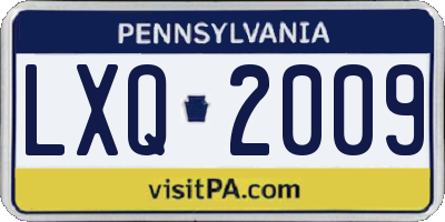 PA license plate LXQ2009
