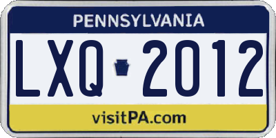 PA license plate LXQ2012