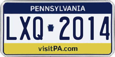 PA license plate LXQ2014