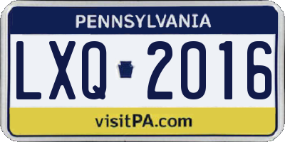PA license plate LXQ2016