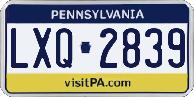 PA license plate LXQ2839