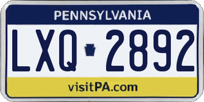 PA license plate LXQ2892