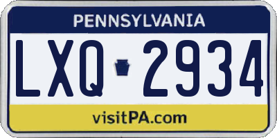 PA license plate LXQ2934