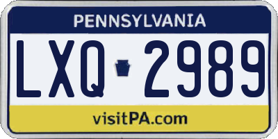 PA license plate LXQ2989