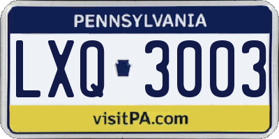 PA license plate LXQ3003