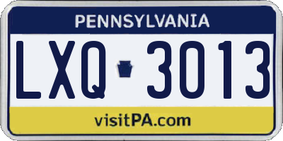 PA license plate LXQ3013