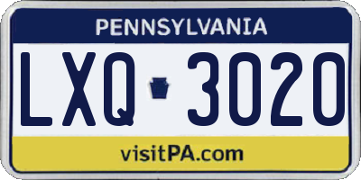 PA license plate LXQ3020