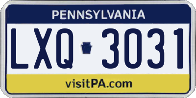 PA license plate LXQ3031