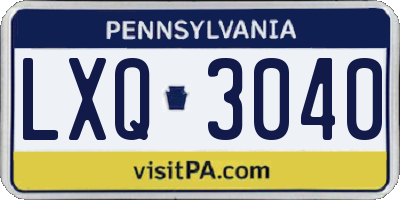 PA license plate LXQ3040