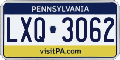 PA license plate LXQ3062