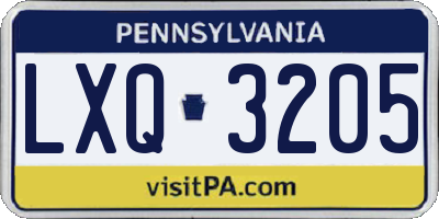 PA license plate LXQ3205