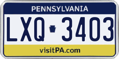 PA license plate LXQ3403