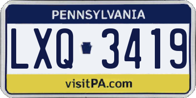 PA license plate LXQ3419