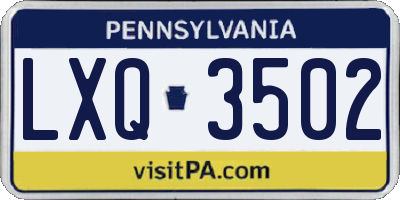 PA license plate LXQ3502