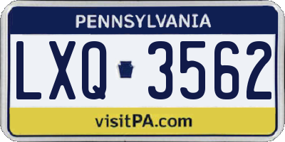 PA license plate LXQ3562