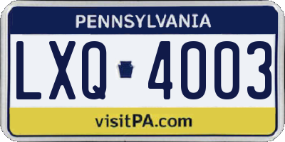 PA license plate LXQ4003