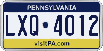 PA license plate LXQ4012