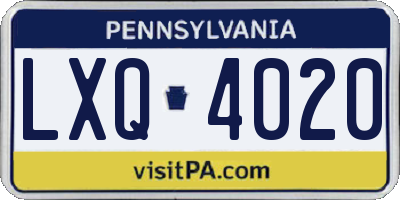 PA license plate LXQ4020