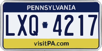 PA license plate LXQ4217