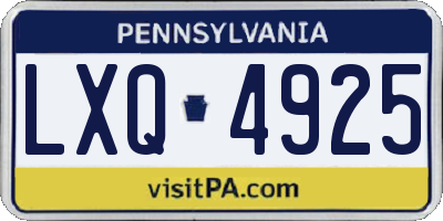 PA license plate LXQ4925