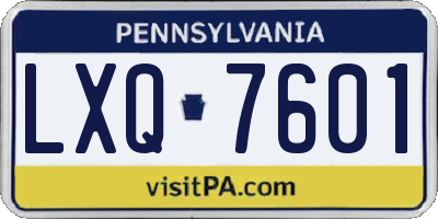 PA license plate LXQ7601