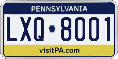 PA license plate LXQ8001