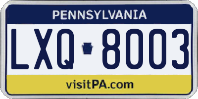 PA license plate LXQ8003