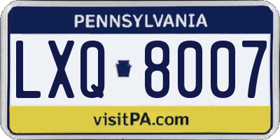 PA license plate LXQ8007