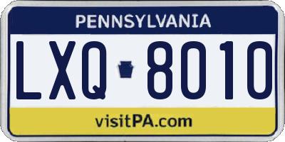 PA license plate LXQ8010