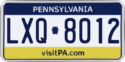 PA license plate LXQ8012