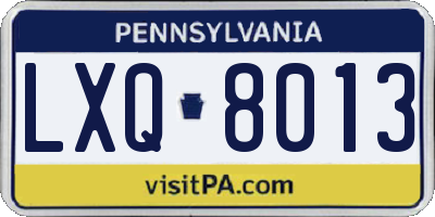 PA license plate LXQ8013