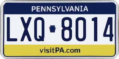 PA license plate LXQ8014