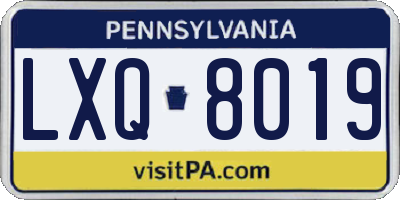 PA license plate LXQ8019