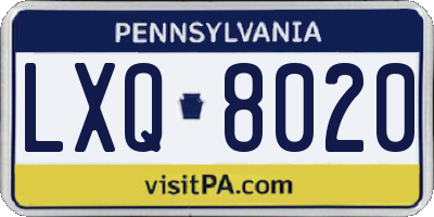 PA license plate LXQ8020