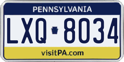 PA license plate LXQ8034