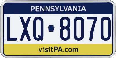 PA license plate LXQ8070