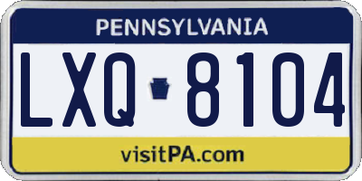 PA license plate LXQ8104